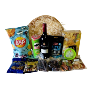Wine, Snack & Dip - Red wine, Lays, Crackers, Mix nuts, Pringles, Biltong Drywors & Chocs